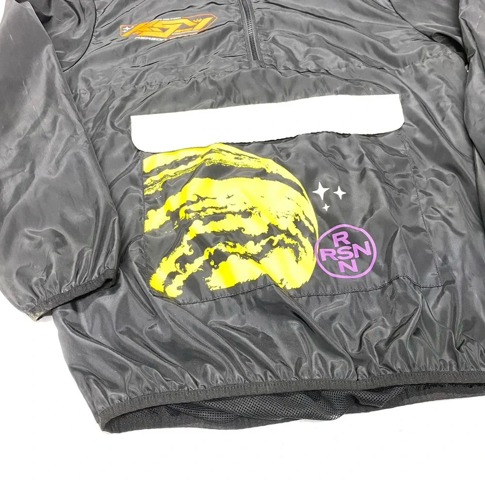 Reason Anorak Jacket Men's Medium Black Half-Zip World Skull Hooded - Picture 2 of 15